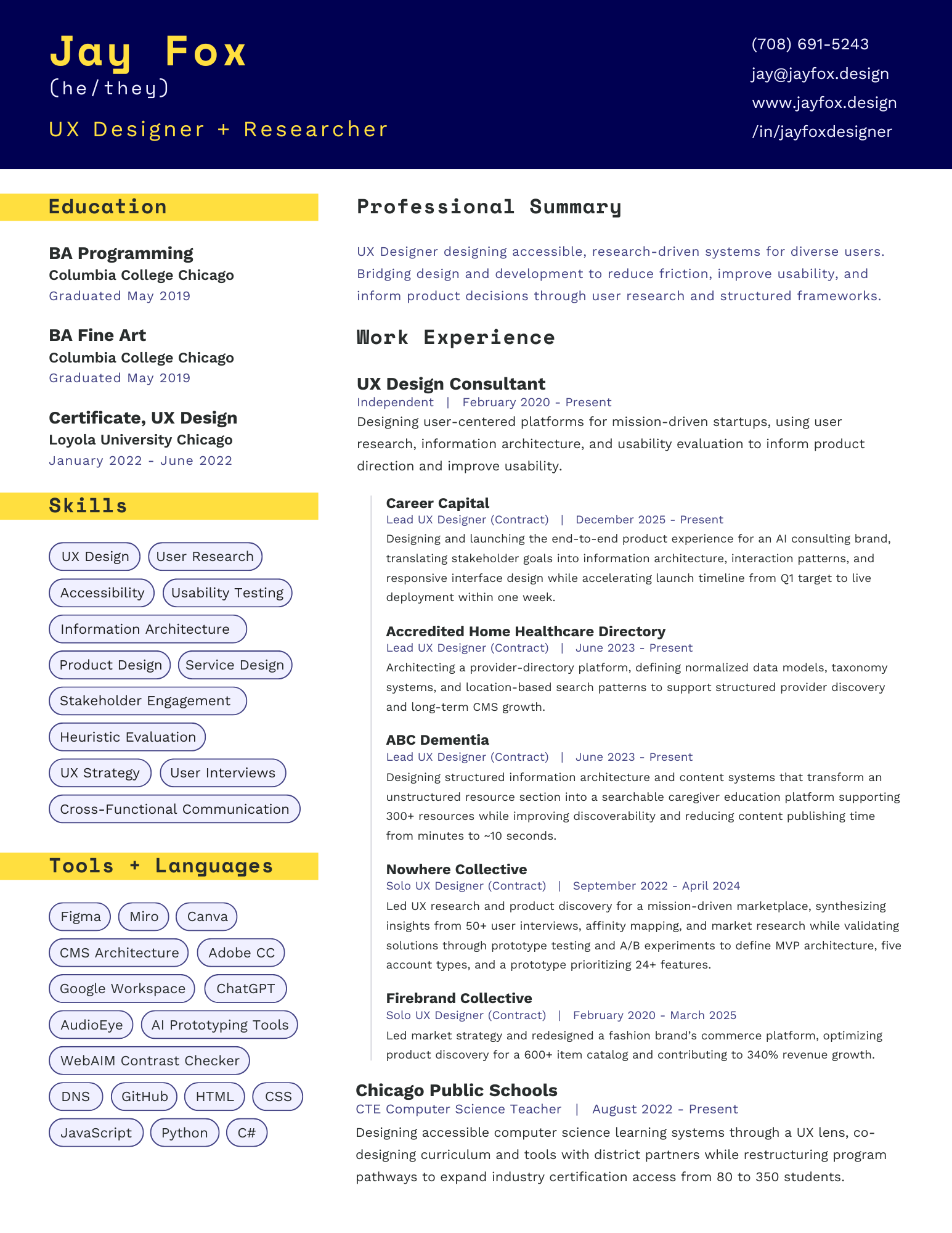 Jay Fox Resume - UX Designer + Researcher